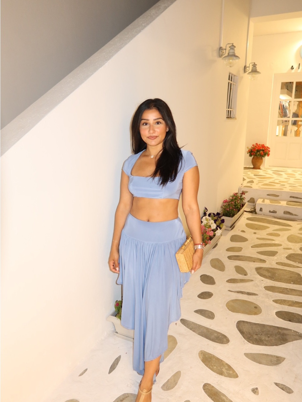 ASOS Light Blue Crop Top & Pleated Maxi Skirt Set